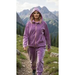 Fabletics Velour Track Suit Set Purple‎ Hoodie 2X Jogger XXL Gorpcore Outerwear